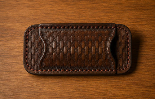 Handcrafted Leather Backpacker’s Knife Sheath – Basketweave EDC Belt Slip | Rustic Full Grain Leather | Grain & Grit Leather Co.