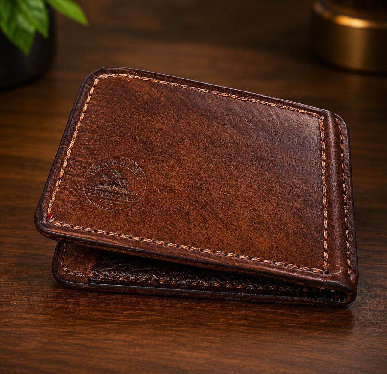 Handcrafted Full Grain Leather Money Clip Wallet – Rustic Bifold Minimalist Wallet | Grain & Grit Leather Co.