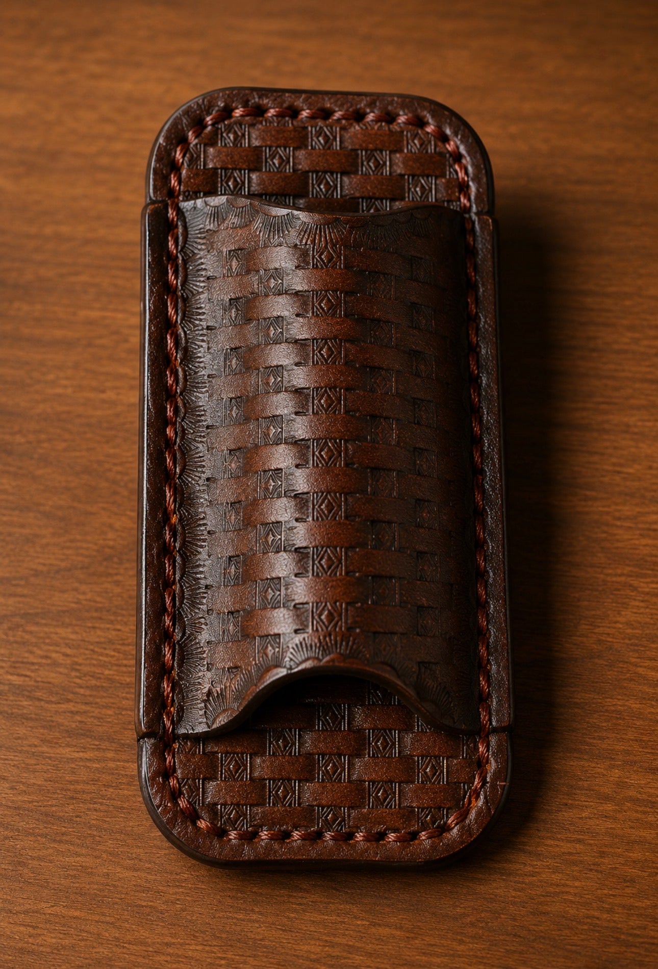 Handcrafted Leather Backpacker’s Knife Sheath – Basketweave EDC Belt Slip | Rustic Full Grain Leather | Grain & Grit Leather Co.