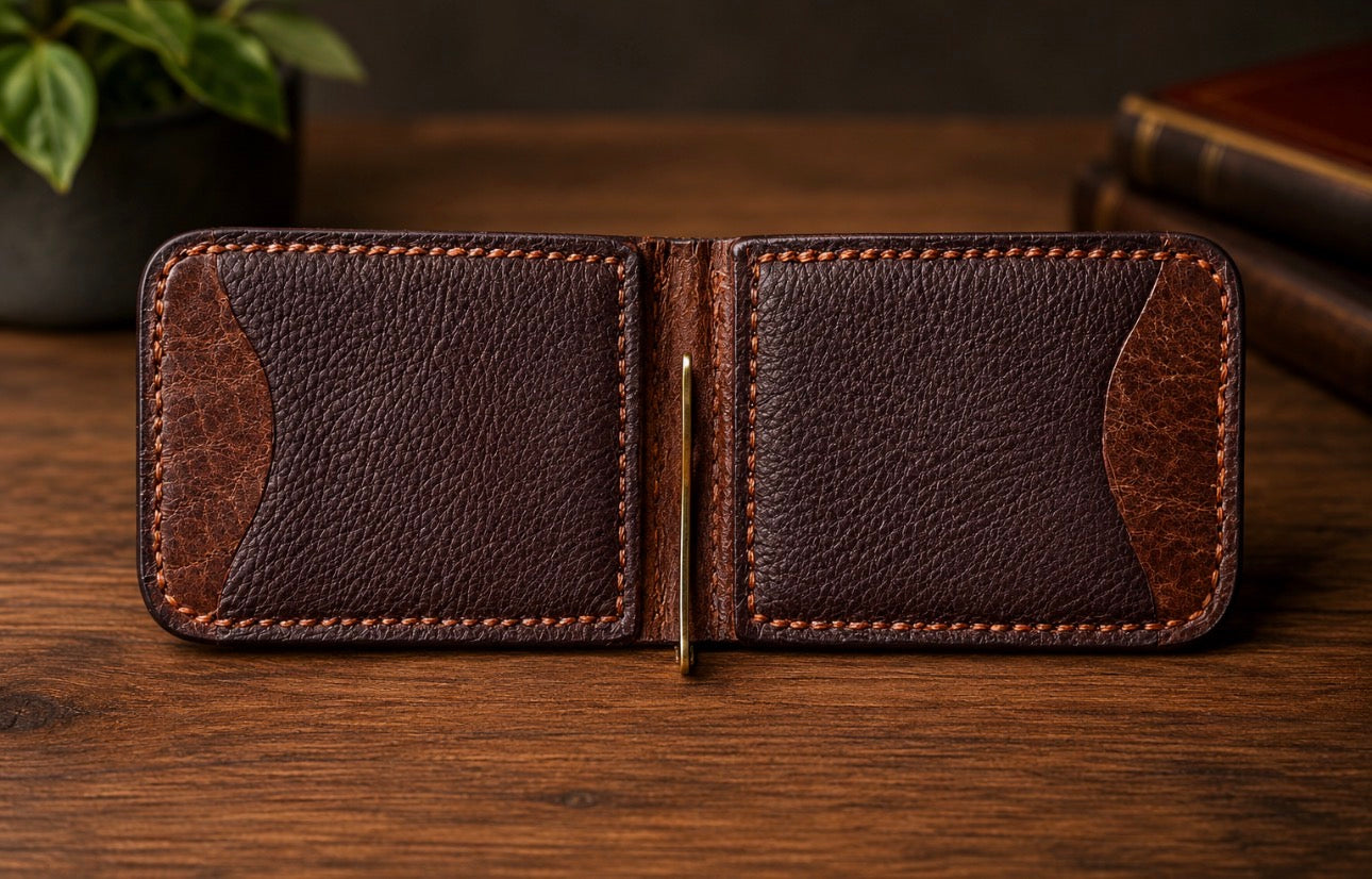 Handcrafted Full Grain Leather Money Clip Wallet – Rustic Bifold Minimalist Wallet | Grain & Grit Leather Co.