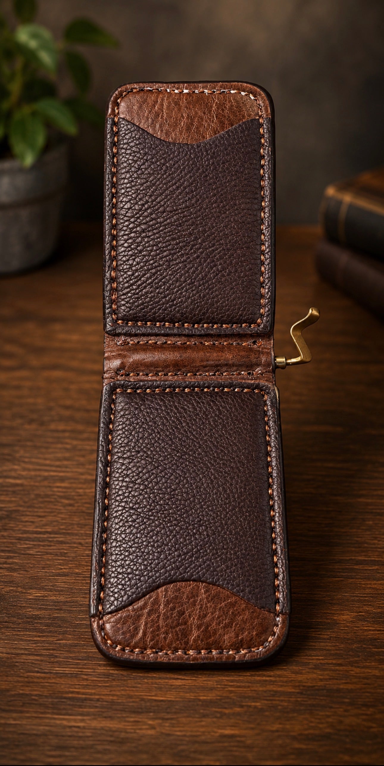 Handcrafted Full Grain Leather Money Clip Wallet – Rustic Bifold Minimalist Wallet | Grain & Grit Leather Co.