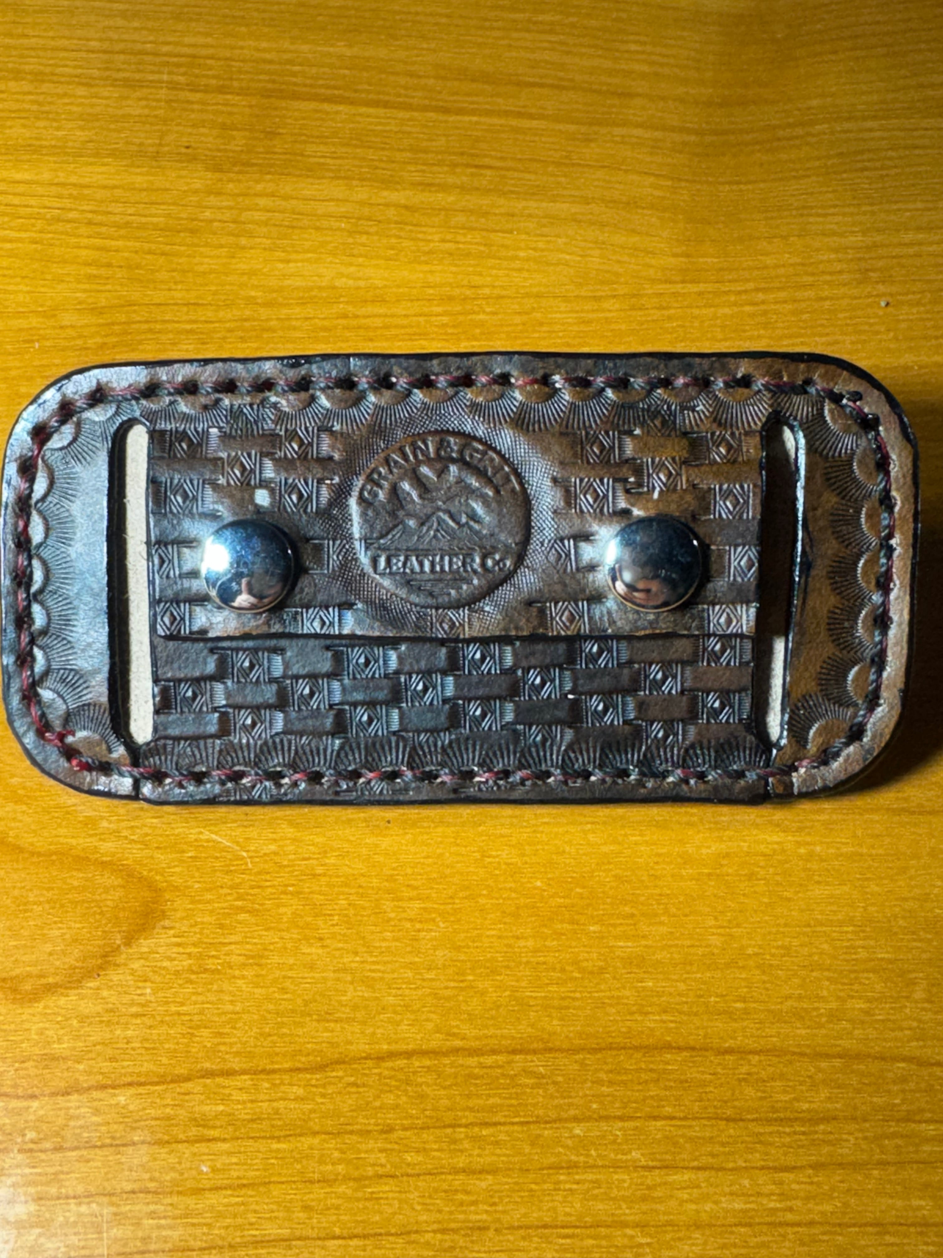 Handcrafted Leather Backpacker’s Knife Sheath – Basketweave EDC Belt Slip | Rustic Full Grain Leather | Grain & Grit Leather Co.